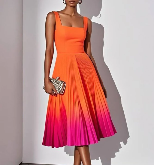 dress Ombre Pleated A-Line Midi Dress Fehaute $159