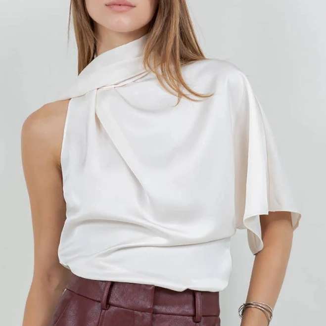 one shoulder top One Shoulder Asymmetrical Top with Self Scarf Silvia Cobos $55