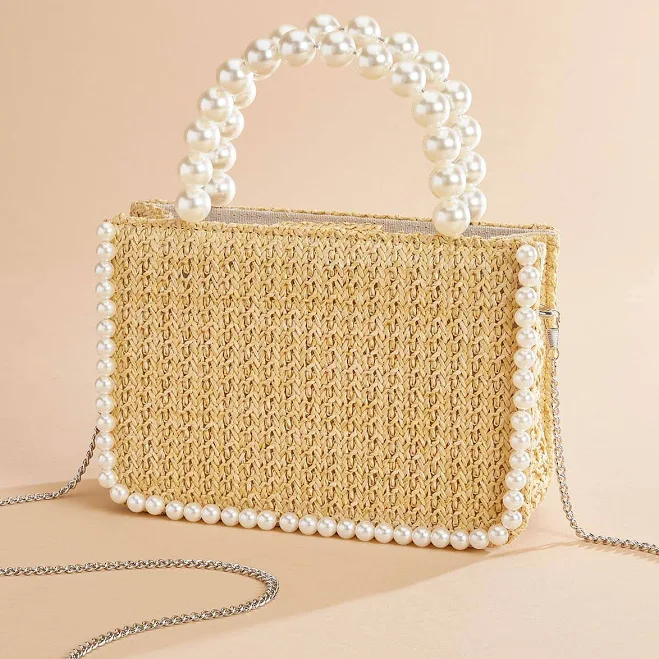 bag Pearl Trim Raffia Bag Versona $34.99