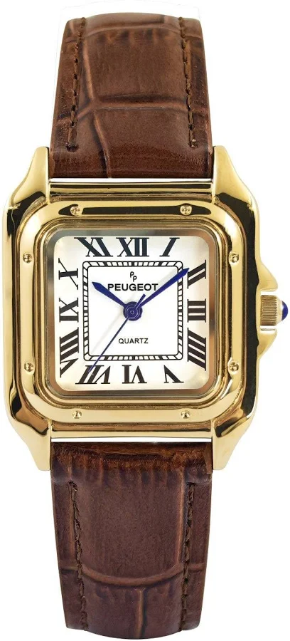 accessory Peugeot Women's 14K Gold-Plated Tank Watch with Leather Strap Peugeot Watches $67.5