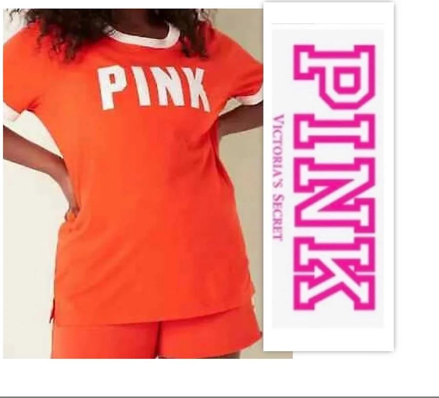 top Pink Victoria's Secret Tops | Victoria's Secret Pink Orange Logo Oversized Crew Neck Boyfriend T-Shirt | Color: Orange/White | Size: L | Pm-50668680's Poshmark $16