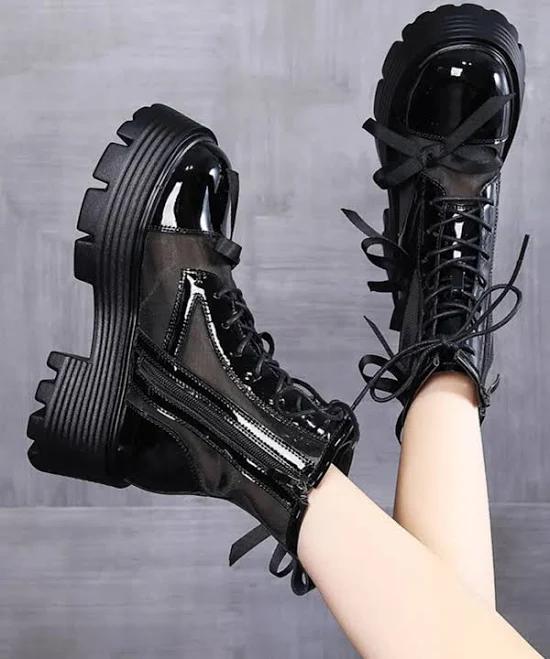shoes Platform Lace-Up Vegan Leather Combat Boots Luulla $48.51