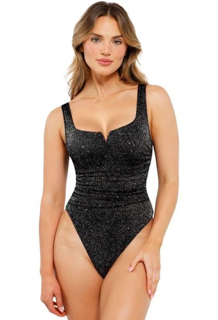 top Popilush Women's Ruched Metallic Knit Square Neck Bodysuit Nordstrom $69