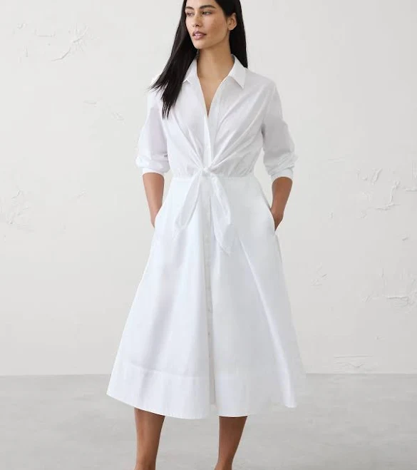 dress Poplin Wrap-Tie Midi Shirtdress Banana Republic Factory $84
