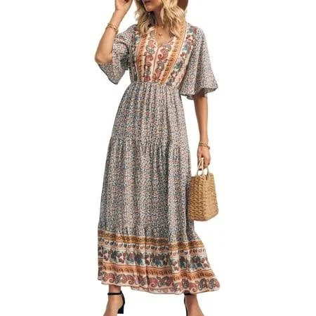 dress PRETTYGARDEN Women's Casual Boho Floral Print Maxi Dress Walmart - PrettyGarden $43.99