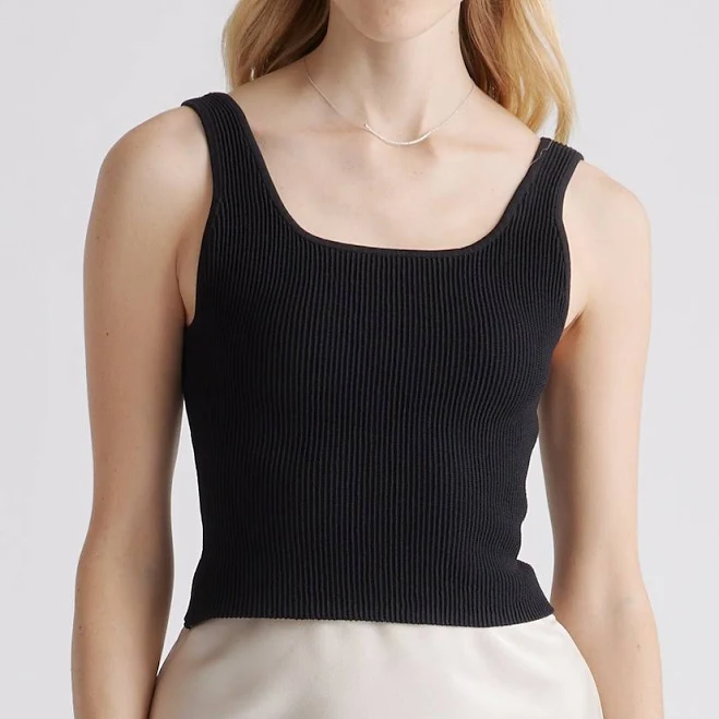 crop top Quince Women's Cropped Square Neck Ribbed Knit Tank Top Quince $34.9