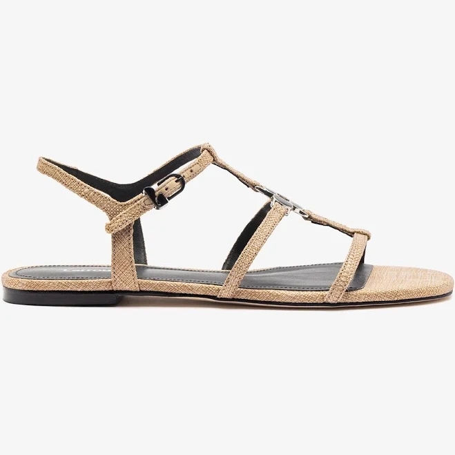 shoes Raffia Flat Sandal with Ankle Strap Larroudé US $193