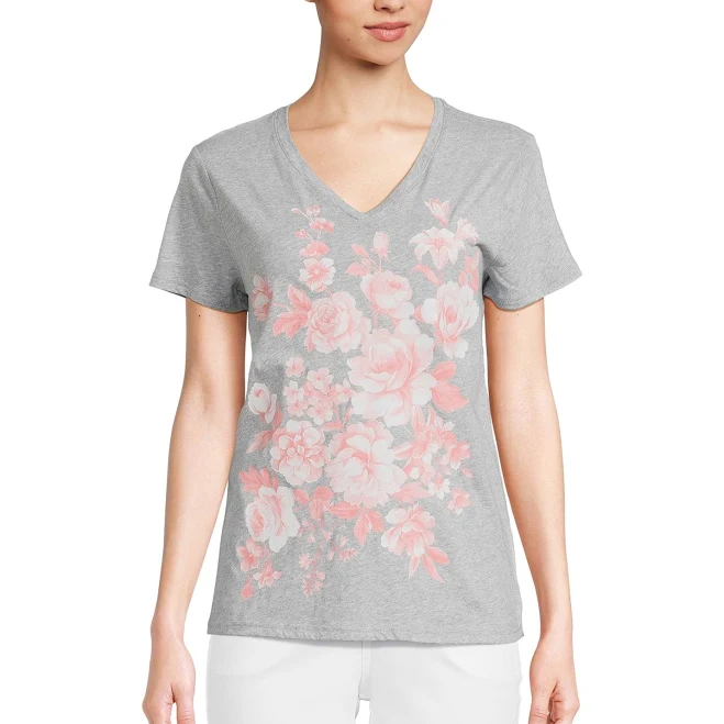 top Realsize Women's V-Neck Graphic Tee with Short Sleeves Walmart $7.98