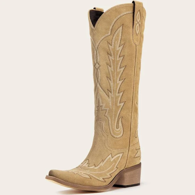 shoes REDTOP Suede Snip Toe Embroidered Tall Cowgirl Boots Redtop $91.79