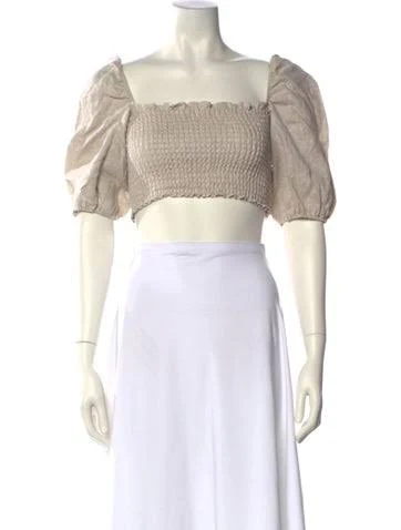 top Reformation Linen Square Neckline Crop Top in Neutrals, Women's US 2 | XS The RealReal $35