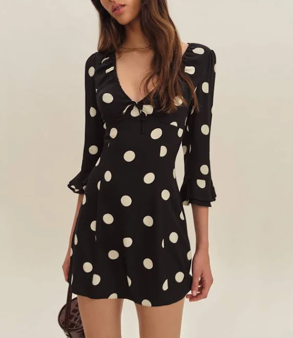 polka dots outfits Reformation Lyssa Dress | Black | 6 Reformation $218