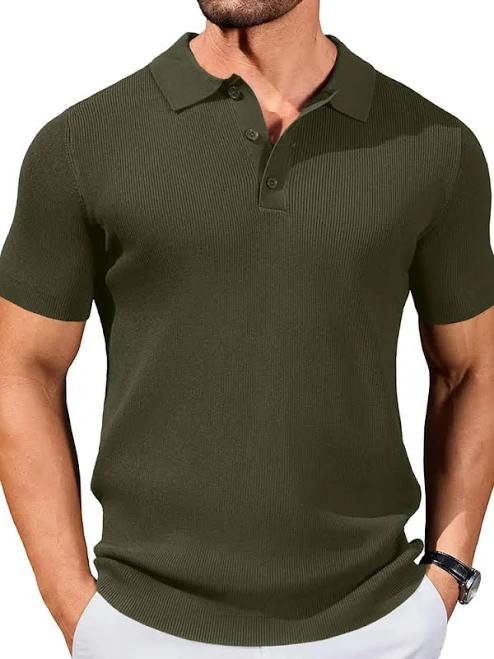 top Ribbed Knit Textured Polo Shirt Coofandy $38.99
