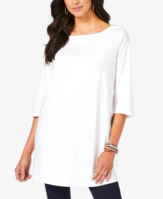 cover-up Roaman's Women's Plus Size Cotton Ultimate Boatneck Tunic with Side Slits Roaman's $12.99