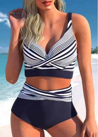 bikini Rosewe High Waisted Striped Bikini Set rosewe.com $31.98