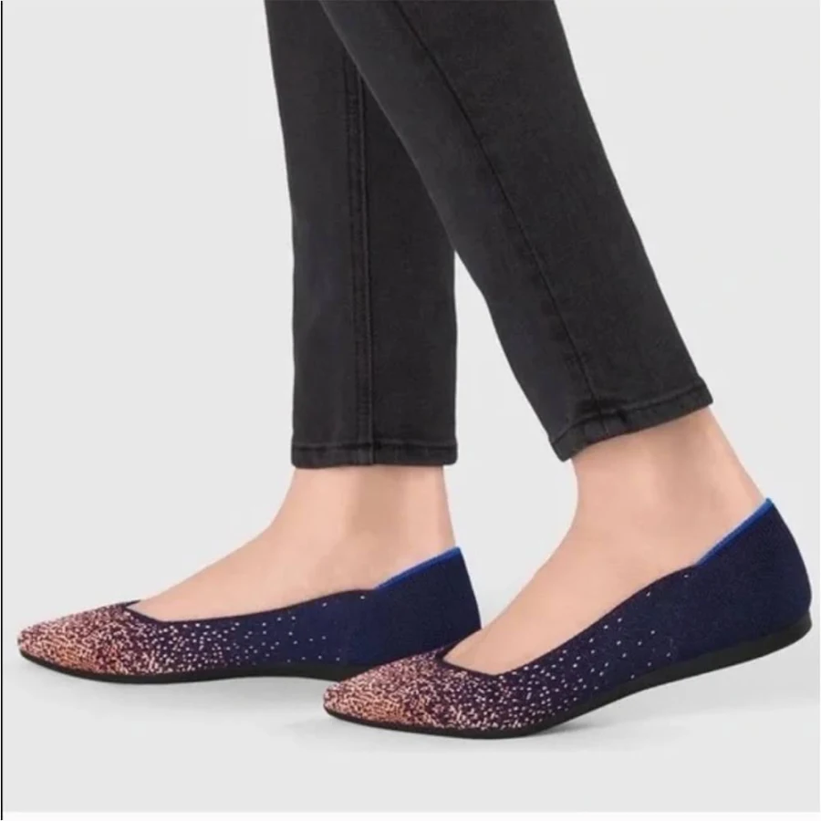 shoes Rothy's Shoes | Rothy's Midnight Metallic Pointed Toe Flats Navy Blue Gold Size 7.5 | Color: Blue/Gold | Size: 7.5 | Gstyleonadime's Closet Poshmark $100