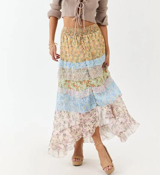 skirt Ruffle Chiffon Maxi Skirt Lime Lush $68.99