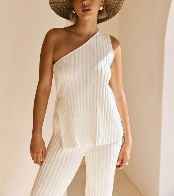 crop top Sabo One Shoulder Asymmetric Ribbed Knit Audri Top SABO $54.05