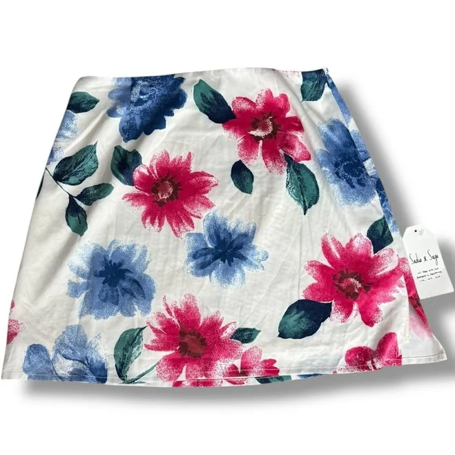 skirt Sadie & Sage White Floral Mini Skirt Pink Blue Green Size Small eBay - shop_lullaby_lane $31.49