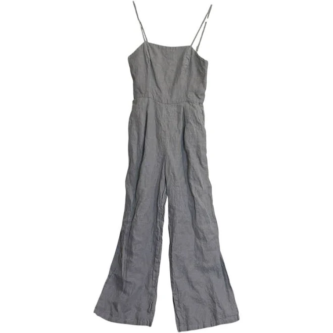 jumpsuit Saiko Women’s Linen Charcoal Gray Wide-leg Jumpsuit With Pockets Small eBay - roseloveschanel $24.99