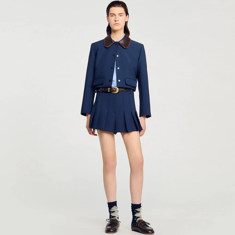 shorts Sandro Women's High-Rise Pleated Stretch-Woven Shorts Nordstrom $210