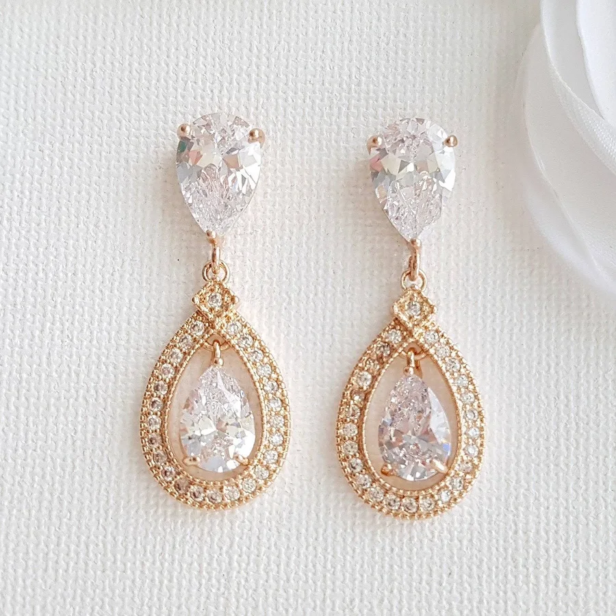 accessory Sarah Rose Gold Crystal Drop Earrings Poetry Designs $59.8