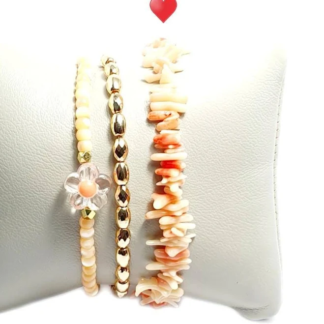 accessory Sea Bamboo Coral Bracelet Stack with Mother of Pearl Flower Etsy - Seller $12.66
