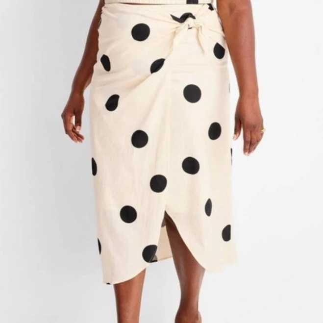 skirt Side-tie Sarong Midi Skirt - Future Collective Cream/black Polka Dots eBay $19.99