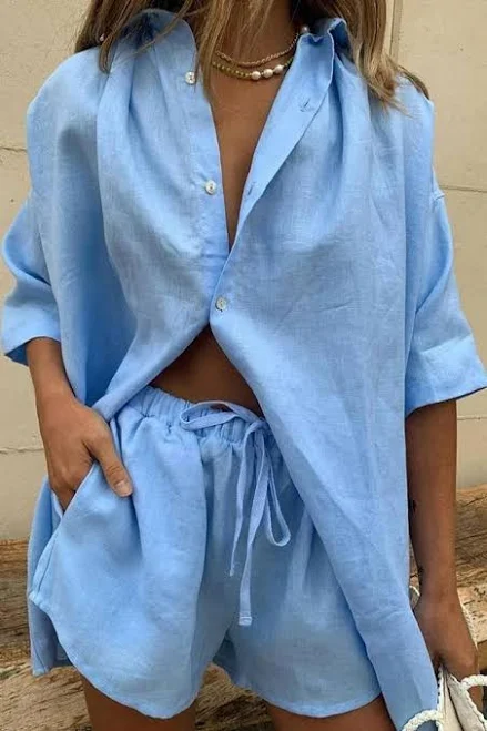 matching set SOERA Women's Erica Linen Button-Down Blouse & Shorts Set SOERA $59
