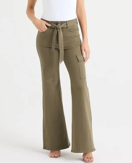 wide leg pants Sofia by Sofia Vergara Women's Margot Wide Leg High Rise Cargo Jeans with Belt Walmart $16.8