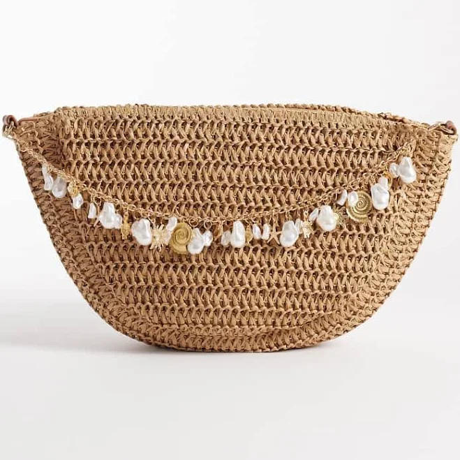 bag South Beach straw crossbody bag with faux-shell embellishments in beige-Neutral ASOS $36.75