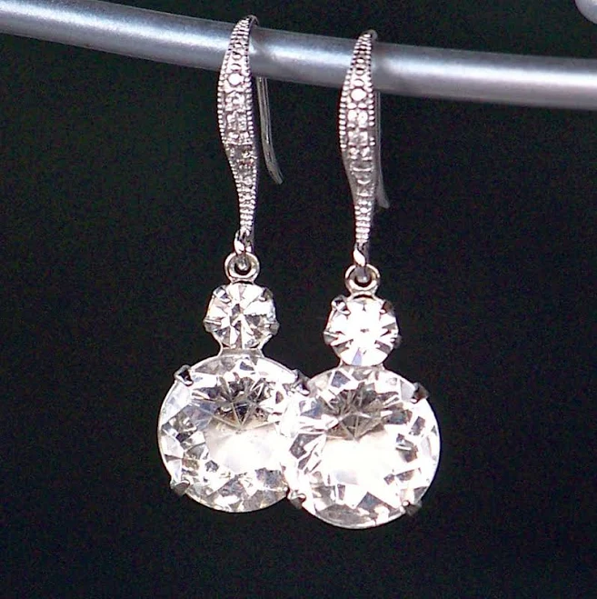 accessory Sparkling Clear Crystal Dangle Earrings Etsy - CJRoseBoutique $32