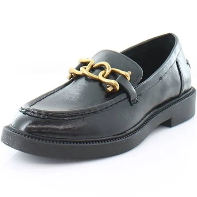 shoes Steve Madden Karmine Leather Chunky Gold Chain Loafers Black eBay - closetbossllc $70