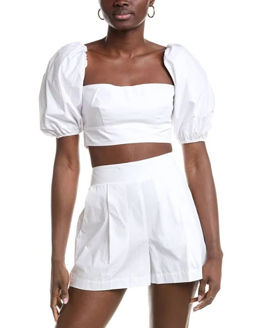 top Susana Monaco Poplin Puff Sleeve Crop Top Bluefly $56.99
