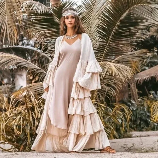 cover-up The Bali | Raw Cotton Gauze Kimono | Ruffled Bridal Robe | Boho Beach Cover Up | Cream Maxi Duster Etsy - Zinniapearl $168.3