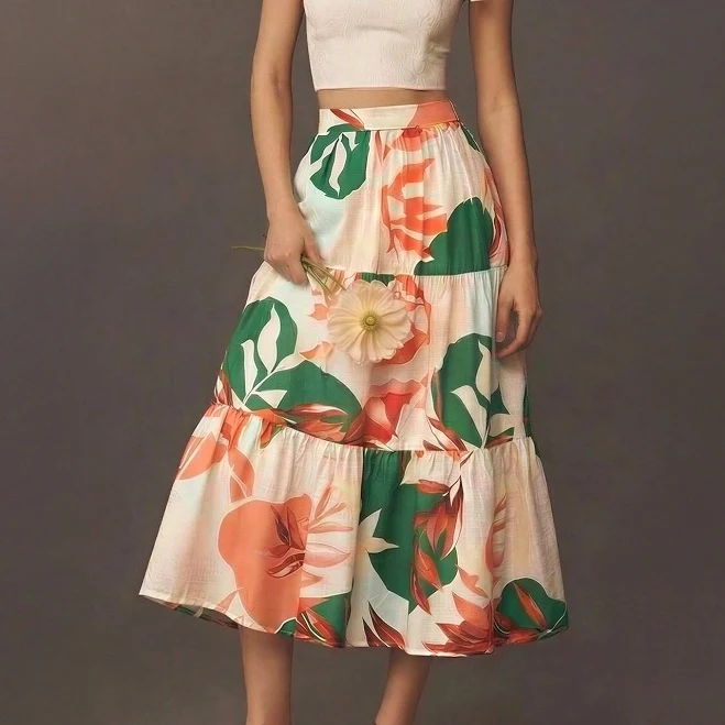 skirt Tiered Tropical Midi Skirt New York & Company $44.99