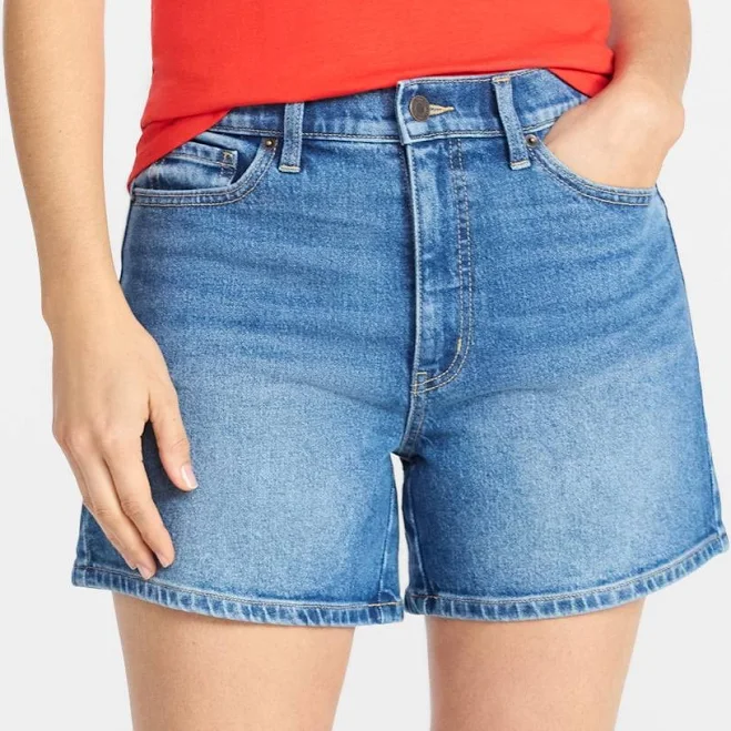 bottoms Time and Tru Women's High-Rise 5" Denim Shorts Walmart $17.98