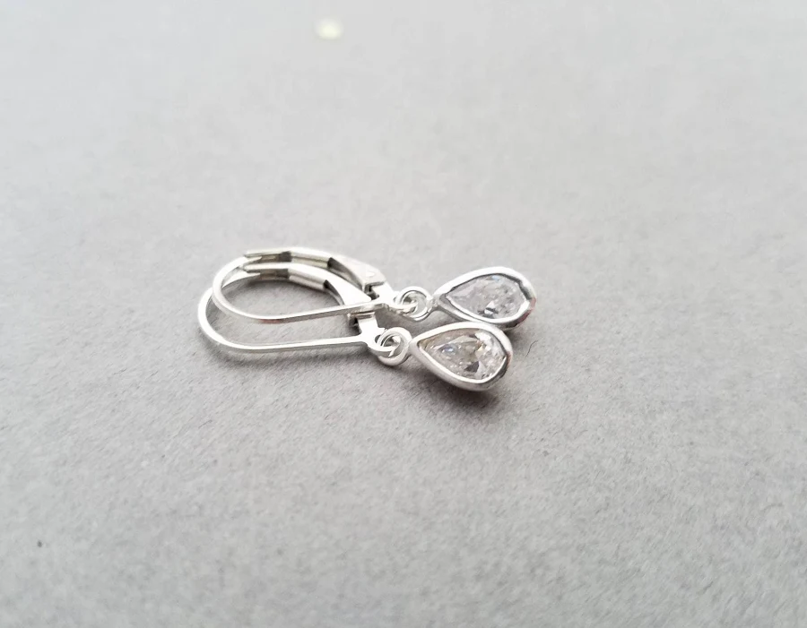 accessory Tiny Sterling Silver Teardrop CZ Crystal Leverback Earrings Etsy - IDreamofJewelry $28.8