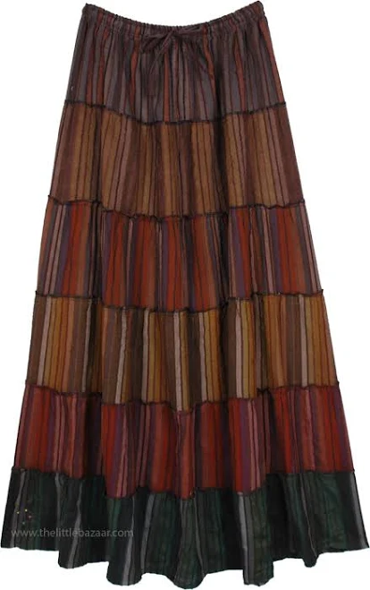 bottom TLB Earthy Sunsets Patchwork Cotton Maxi Skirt The Little Bazaar $38.99