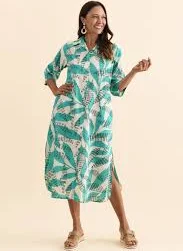 dress Tricia Teal Fern Cotton Shirt Dress US 8 Teal Fern Blue Bungalow US $70.95