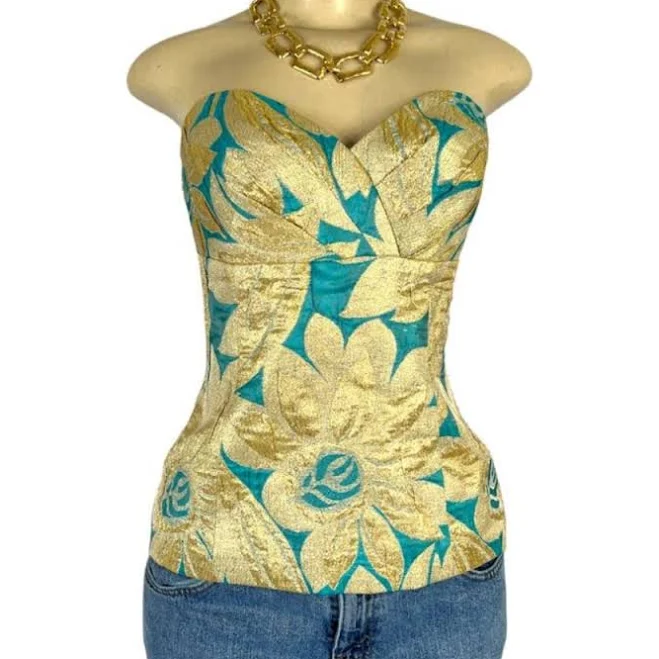 tube top Trina Turk Tops | Trina Turk Gold/ Teal Women’s Tube Top - Us 6 | Color: Gold/Green | Size: 6 | Vsh1011's Closet Poshmark $60