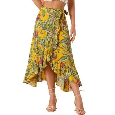 bottom Tropical Floral Print Ruffle Self Tie Knot Split Midi Skirt Target $33.99