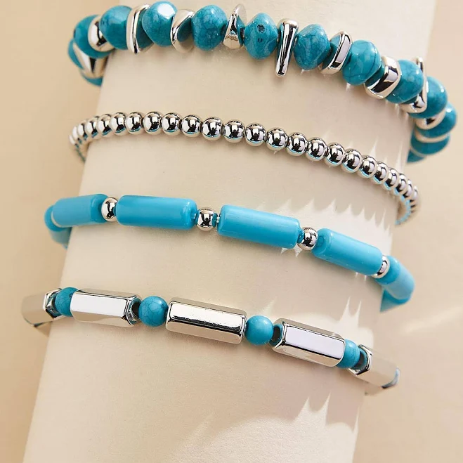 accessory Turquoise Silver Beaded Bracelet Set Versona $14.99