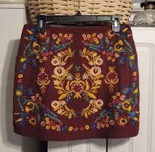ultra-mini Umgee Mini Skirt Women's Medium Burgundy Embroidered Floral Tapestry Bohemian eBay $18.95