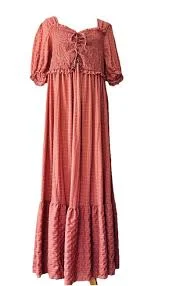 dress Unbranded Maxi Dress 4XL Terracotta Puff Slv Peasant Tiered Smocked Stretchy eBay $24