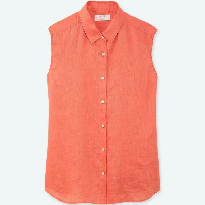 sleeveless top Uniglo Womens Premium Linen Sleeveless Button Blouse Coral Salmon M L eBay - all_about_shopping $24.99