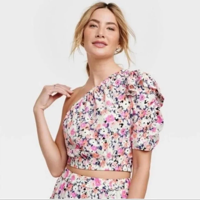 matching set Universal Thread Tops | Universal Thread Floral One-Shoulder Top And Skirt Set - Large | Color: Pink/Purple | Size: L | Laurenh55's Closet Poshmark $18