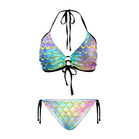 bikini Uourmeti Women's Iridescent Mermaid Scale Halter Bikini Set - Sexy Two-Piece Triangle Swimsuit with Tie Side - Perfect for Beach Vacation & Pool Party Walmart - Uourmeti $21.99