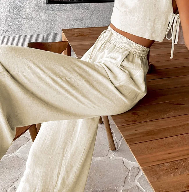matching set Utility Linen Two Piece Wide Leg Pants Set Commense $49