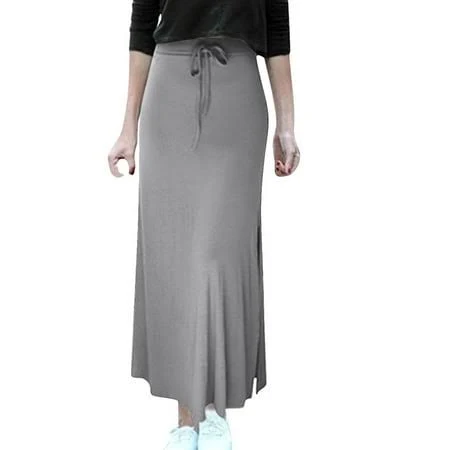 maxi skirt Vibrex Women Solid Long Skirt Elastic High Waisted Summer Long Skirt Straight Maxi Skirt with Side Slit Drawstring Long Flowy Ankle-Length Skirt Walmart - Habit Fashion $8.64