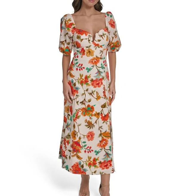 dress Vince Camuto Women's Square Neck A-Line Puff Sleeve Floral Print Midi Dress Dillard's $168